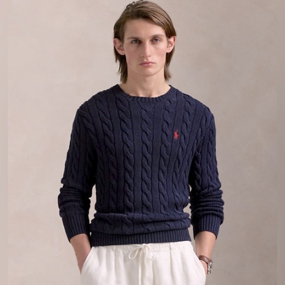 Polo Ralph Lauren Cable-Knit Cotton Jumper Sweater in Hunter Navy - Picture 3 of 12